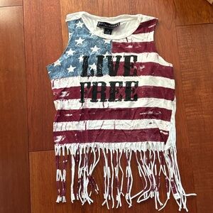 Patriotic live free tank top fringe flag Americana western cowgirl